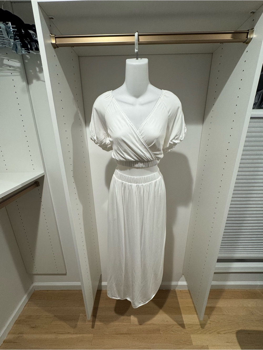 Women’s Cream Wrap-Style Maxi Dress with Puff Sleeves